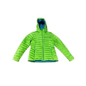 Spyder Timeless Hoody Down Jacket Womens M Green Blue Lightweight Puffer Ski